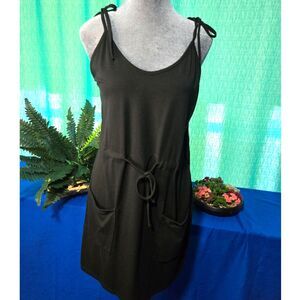 Versatile Black Summer Sundress with Pockets & Drawstring Waist Size L